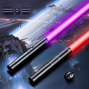 SLVCREK 2 Pack RGB 12 Farben Lichtschwert für Erwachsene und Kinder mit FX Sound und Wiederaufladung für Halloween-Spiel