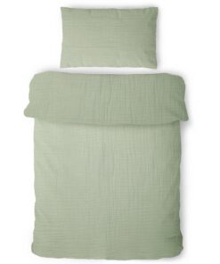 LAYNENBURG Premium Musselin Kinderbettwäsche salbeigrün - 100% Baumwolle - 3 lagiges Mousselin Set für Baby und Kinder -