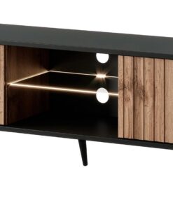 Selsey Wotan Eiche Fernsehtisch Mit Lamellen Und LED Beleuchtung Für Wohnzimmer 135 cm Schwarze Beine