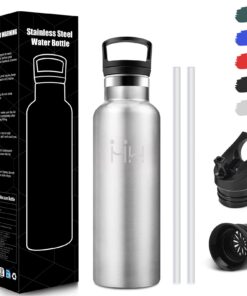 HoneyHolly Edelstahl Trinkflasche 500ml Kinder - Auslaufsicher Doppelwandig mit Strohhalm