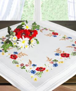 KAMACA Stickpackung: Stielstich Plattstich Blütenparadies MD 80x80 cm für Erwachsene inkl. Anleitung und Stickgarn