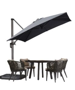Grossen Purple Leaf Sonnenschirm für Terrasse und Balkon - 250 x 250 cm, 360° Drehbar mit Kurbel und Fußpedal, Grau | P