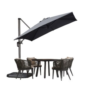 Grossen Purple Leaf Sonnenschirm für Terrasse und Balkon - 250 x 250 cm, 360° Drehbar mit Kurbel und Fußpedal, Grau | P