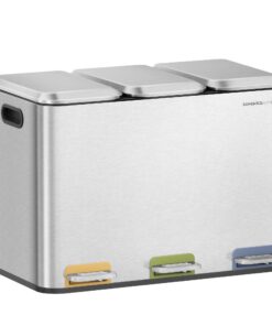 SONGMICS Home Mülleimer Küche - 3 x 15 L Fächer, farbcodierbare Pedale, Mülltrennsystem, Deckel und Inneneimer, Stahl Me