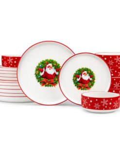 MALACASA Weihnachtsgeschirr für Familienessen – 18-tlg Keramik Geschirr mit Weihnachtsmann-Motiv für 6 Personen