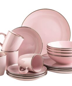 MÄSER Kombiservice Steinzeug METALLIC RIM Rosa für Hausfrauen zurEveryday-Verwendung 16-teilig Trendigester Schoner