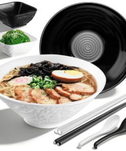 Kyraton 1200 ml Nudelsuppenschüssel mit Stäbchen, Dipping-Schalen & Löffeln: Unzerstörbare japanischer Stil Suppenschale