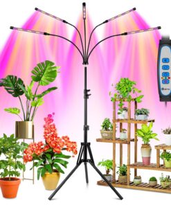 Wolezek Pflanzenlampe mit Ständer, Vollspektrum Licht, 5 Kopf 100 LEDs, 3 Farbmodi, Auto Timer, für pflanzliches Wachstu