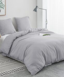 AYSW Bettwäsche gebürstete Microfaser 1 Bettbezug 220x240cm + 2 Kopfkissenbezug 80x80cm mit Reißverschluss Hell Grau
