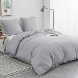 AYSW Bettwäsche gebürstete Microfaser 1 Bettbezug 220x240cm + 2 Kopfkissenbezug 80x80cm mit Reißverschluss Hell Grau