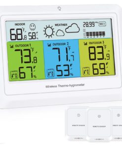 Wetterstation mit 3 Außensensoren, Digital Farbdisplay & Wettervorhersage Thermometer Hygrometer