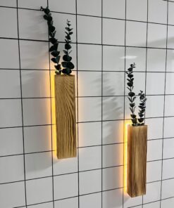 2 Stück Holz Wandvase mit LED Lichtern Künstlicher Eukalyptus Fake Vines für Wohnzimmer Badezimmer Deko