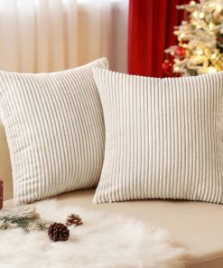 EMEMA Weihnachtsdekoration Kordsamt Kissenbezüge 40x40 cm Beige für Sofa Wohnzimmer Schlafzimmer 2er Set