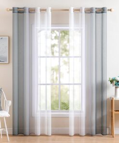 MIULEE 2er Set Voile Vorhänge für Schlafzimmer - Transparent und Zweifarbig, 140x225cm, Grau