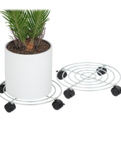Relaxdays Blumentopfuntersetzer mit Pflanzenrollern, 2er Set, Ø 32 cm, Stahl, Silber, ideal für elegante Blumenarrangeme