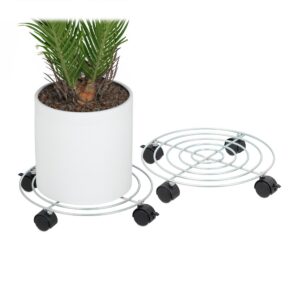 Relaxdays Blumentopfuntersetzer mit Pflanzenrollern, 2er Set, Ø 32 cm, Stahl, Silber, ideal für elegante Blumenarrangeme