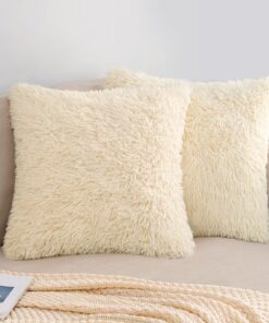EMEMA Kuschelkissenbezüge Künstlich Weihnachten Pelz Flauschig 2er Set Beige für Sofa