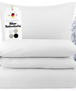 Carpe Sonno Biber Bettwäsche 100% Baumwolle - Winterkuschel Set 2-teilig Kissen und Decke | Made in Germany | Flanell
