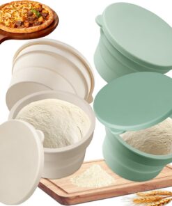 PizzaBallsBox mit Deckel 4er Set - Platzsparend für Pizzateig - antihaftendes Silikon - für Gaerung im Mikrowellen, Gefr