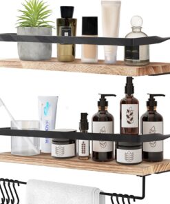 Holz Schweberegal Rustikal 2er Set Hellbraun für Schlafzimmer, Wohnzimmer, KitchenStorageRackHangerSet
