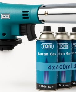 TOM Gasbrenner 4-Gaskartuschen Lötbrenner für Werkstatt und Garten - 1300°C Piezozündung MSF-1A
