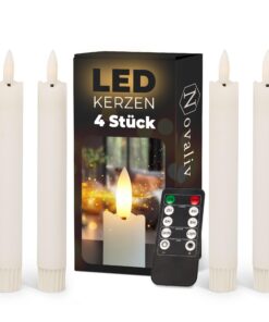 Stabkerzen LED mit Timer WEISS - ECHTWACHS 18cm - 6 Stunden - 4 Stück - indoor - flackernde Flamme - 2 AAA Batterien not
