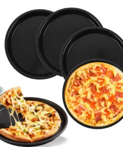 Pizzablech 4er-Set - Gleichmäßige Hitze & Leichte Reinigung für Pizza & Flammkuchen - Antihaftbeschichtet Schwarz 2 cm x