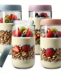 4 Stück Overnight Oats Gläser, 750ml Mealprep Gläser, ideale Einmachgläser für Hausgemachte Marmelade, Joghurt & Babynah