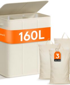 Lifewit 160L Wäschekorb, 3 Fächer, Weiß - Ideal für die entire Laundry Sortierung und Sammlung, perfekt für Familien in