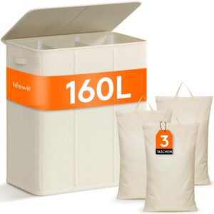 Lifewit 160L Wäschekorb, 3 Fächer, Weiß - Ideal für die entire Laundry Sortierung und Sammlung, perfekt für Familien in