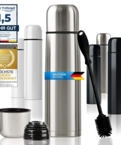 Edelstahl Thermosflasche Silber 500ml - Auslaufsicher, Spülmaschinenfest & BPA-frei + Reinigungsbürste