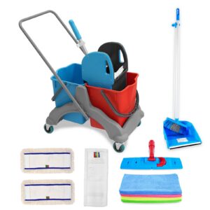 Hypafol Putzwagen Reinigungswagen Set | inkl. 2 x 25 l Eimer, Wischmopp-Presse und Kehrgarnitur | perfekt für Hauskeepin