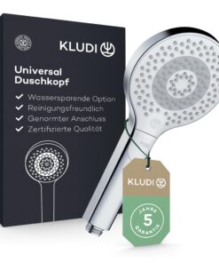 KLUDI-X3 Wassersparendes Duschkopf mit 3 Strahlarten für Reinigungsfreunde, Duschbrause Ø 11,7 cm, Chromfarbig, Dusche