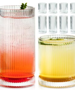 KEMORELA Geripptes Glasgeschirr-Set, Vintage-Glaswaren-Set – Glasbecher, Eiskaffeetassen, perfekt für Cocktails, Smoothi