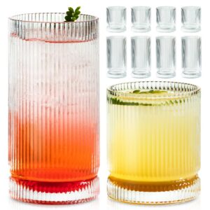 KEMORELA Geripptes Glasgeschirr-Set, Vintage-Glaswaren-Set – Glasbecher, Eiskaffeetassen, perfekt für Cocktails, Smoothi