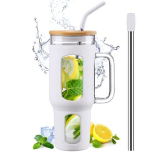 BLUEGO Tumbler Becher mit Deckel und Strohhalmen, 1,4 L, BPA-frei, Weiss für Outdoor- aktiv Trinken mit Henkel