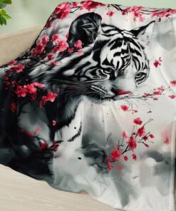 Kuscheldecke Schwarzer Tiger Rot Flanelldecke für Sofa Waschbar Flauschig Kuscheldecke alle Jahreszeiten