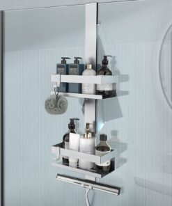 UUlioyer Duschablage zum Hängen für Edelstahl-Glastür-ShOWER, Edelstahl SUS304 Duschregal Ohne Bohrer (Stil A - Silber)