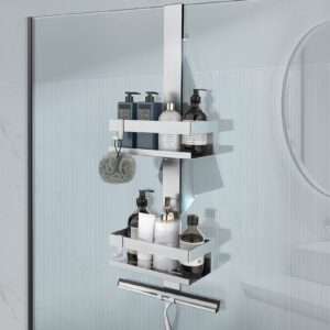 UUlioyer Duschablage zum Hängen für Edelstahl-Glastür-ShOWER, Edelstahl SUS304 Duschregal Ohne Bohrer (Stil A - Silber)