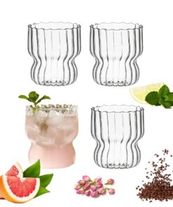 4 Stück Kaffeeglas, Kaffeeglase Aesthetic Gestreifter Stil Geeignet Für Kaffee Saft Milch (300ml) Matcha Gläser, Cappu