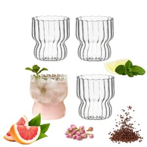 4 Stück Kaffeeglas, Kaffeeglase Aesthetic Gestreifter Stil Geeignet Für Kaffee Saft Milch (300ml) Matcha Gläser, Cappu