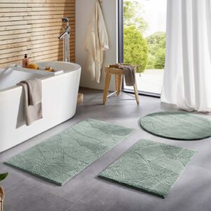 Taracarpet Badematte Grünes Blätter Set kombinierbar rutschfest waschbar komplett für Badewanne und Dusche