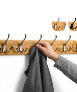 LARHN Garderobenhaken Holz mit 6 Nickel Matt Haken - 59 cm Wandgarderobe für Flur & Schlafzimmer
