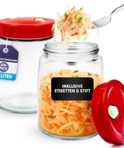 1,4 l Gärglas mit 1-Wege-Entlüftungsventil – 2er Set für Kefir, Kombucha, Kimchi & Sauerkraut
