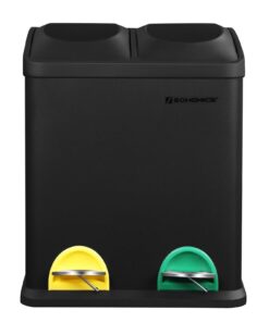 SONGMICS Mülleimer 30 Liter Mülltrennung 2x15L Treteimer Küche schwarz LTB30B