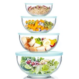 WhiteRhino 4 Stück Glasschüssel-Glas Rührschüssel-Set - Salatschüssel mitDeckel Groß, ofen-, mikrowellen- und spülmaschi
