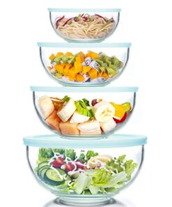 WhiteRhino 4 Stück Glasschüssel-Glas Rührschüssel-Set - Salatschüssel mitDeckel Groß, ofen-, mikrowellen- und spülmaschi