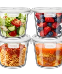 AirDicht Glasbehälter 4er Set für Meal Prep | Frischhaltendes Salatschüsseldosen Set für 4 Personen | To Go Luftdichte