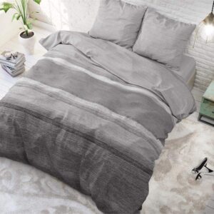 Sleptime weich & bügelfrei Bettbezüge 3teilig 240cm x 220cm grau - Stone Stripe - Bettwäsche Set mit Knopfverschluss Sle