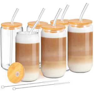 MEIMUCUL Eiskaffee Gläser 500ml mit Deckel und Strohhalm MEIMUCUL 6er Smoothie Gläser dosenförmig,Trinkgläser mit Stro